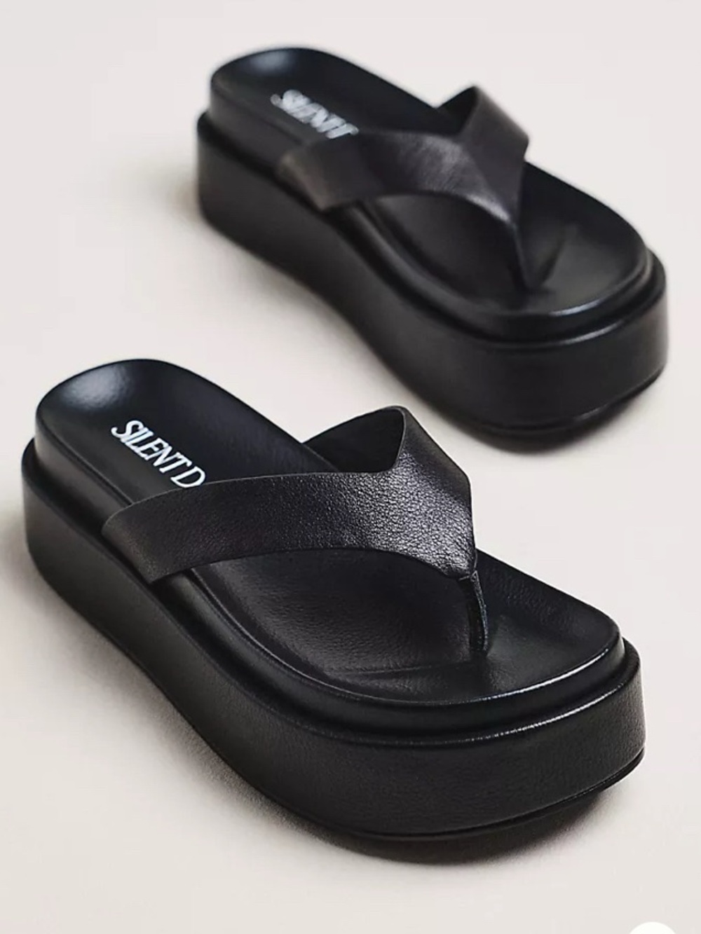 Silent D. Black Platform Thong Sandals — Elevated Slip-On Style